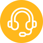 A set of headphones with mic on a yellow circle background.